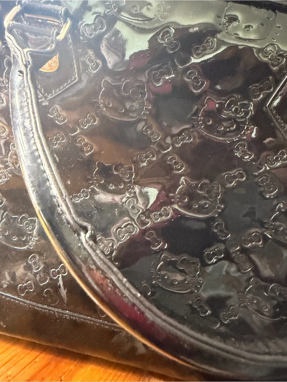 Loungefly Black Patent Hello Kitty Embossed Dome Satchel